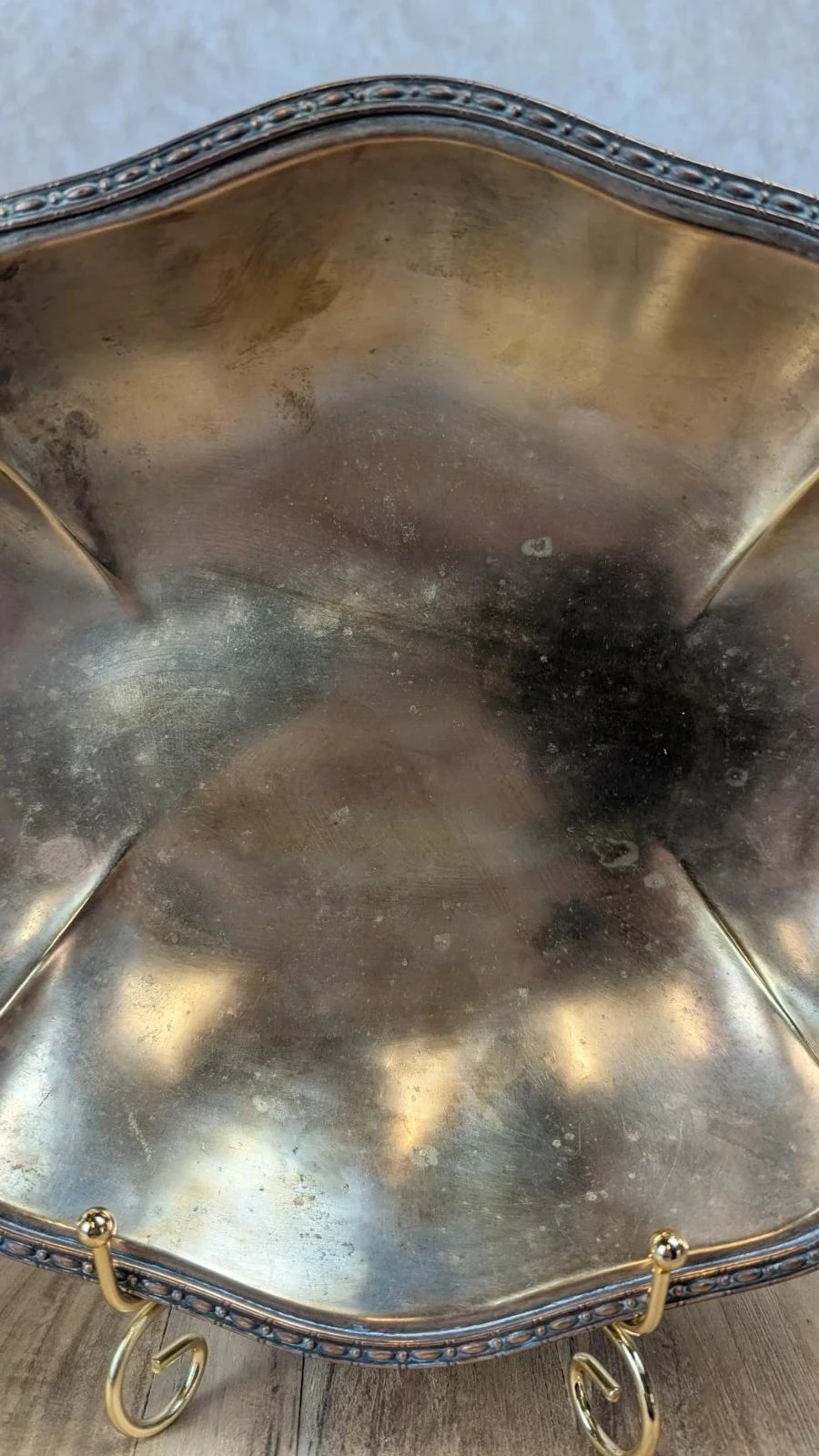 Antigo prato oval de cobre prateado com alças – photo 3